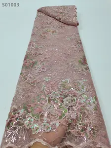 Tessuto da sposa ricamato floreale paillettes maglia ricamo materiali di pizzo paillettes Tulle tessuto di pizzo