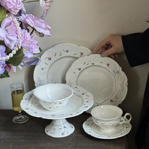 New Retro <strong>Flower</strong> Broken Ceramic Fruit Salad Dinnerware Tableware <strong>Set</strong> French Vintage Lace Relief Design Ceramic Plate - Product Image 2