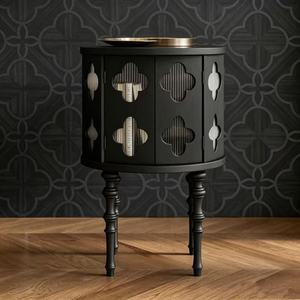 Traditional Wood <b>Side</b> <b>Table</b> With Storage And Decorative Cutouts For Bedroom Or Living Room Furniture - Product Image 6