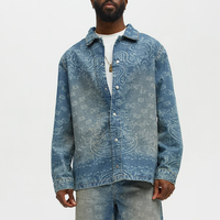 Chemise en jean pour homme personnalisée à motif cachemire, 100% coton, gravée au laser, effet vieilli vintage, manches longues, style streetwear Y2K rétro, bas de gamme haute couture