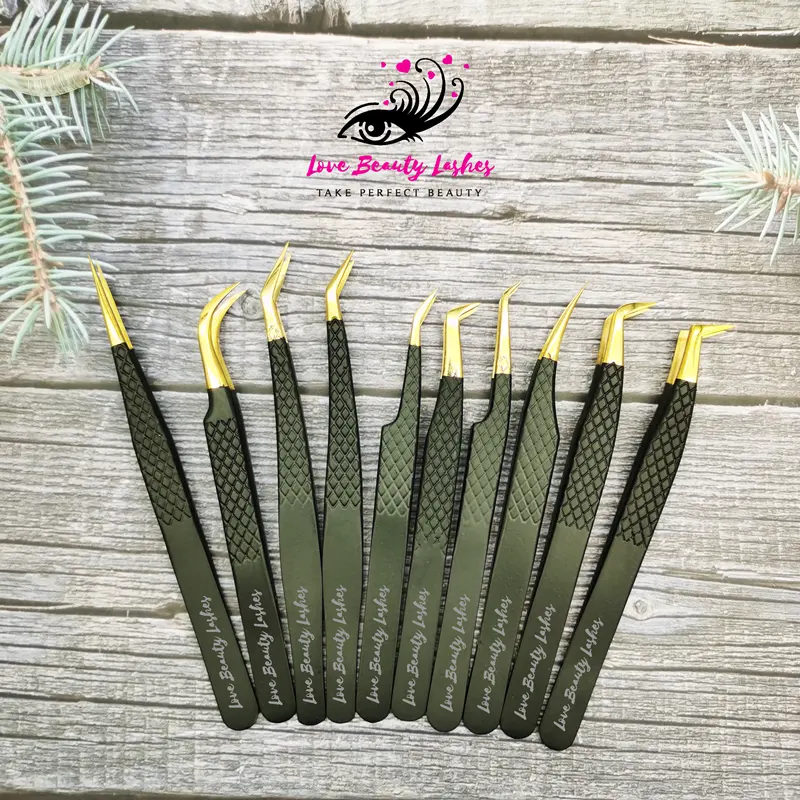 Black Gold Diamond grip lash tweezers Best Selling Volume Eyelash Tweezers customized lash tweezers pink