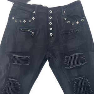 <span class=keywords><strong>Jeans</strong></span> Masculinos e Femininos de Grife Personalizados de Alta Qualidade, Estilo High Street, em Denim Preto Escuro, com Pernas Curvas Enceradas, Modelo Baggy - Product Image 5