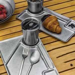 Juego de Platos de Acero Inoxidable 304 de Diseño Retro para <span class=keywords><strong>Desayuno</strong></span>, Aperitivos, Helados, Camping, Bebidas y Agua - Product Image 5