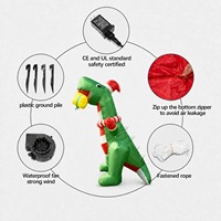 Cappello di Babbo Natale Gonfiabile a Forma di Dinosauro Verde con Luci LED, Impermeabile, Alimentato a Corrente Continua, per Decorazioni Natalizie di Casa, Hotel e Giardino