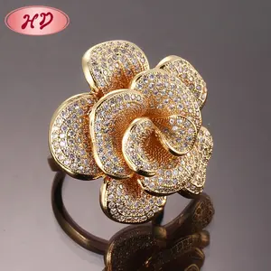 New Design Fine Jewelry Rings Fashion Ladies Flower Shape Diamond Finger Gold Plated Ring