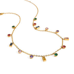 18K Gold Stainless Steel Heart-shaped Pearl Pendant Necklace Colorful Gemstones Geometric Design Party Jewelry Bezel Setting - Product Image 5