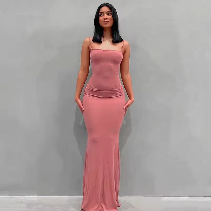 Tùy Chỉnh Giản Dị Spaghetti Dây Đeo Bodycon Váy Phụ Nữ Mùa Hè Chất Lượng Cao Sexy Maxi Bodycon Skims Dài Váy Phụ Nữ