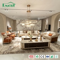 Ensemble de canapé et table basse en cuir véritable de luxe, meubles de salon courbés, ton neutre, mobilier intégré pour toute la maison