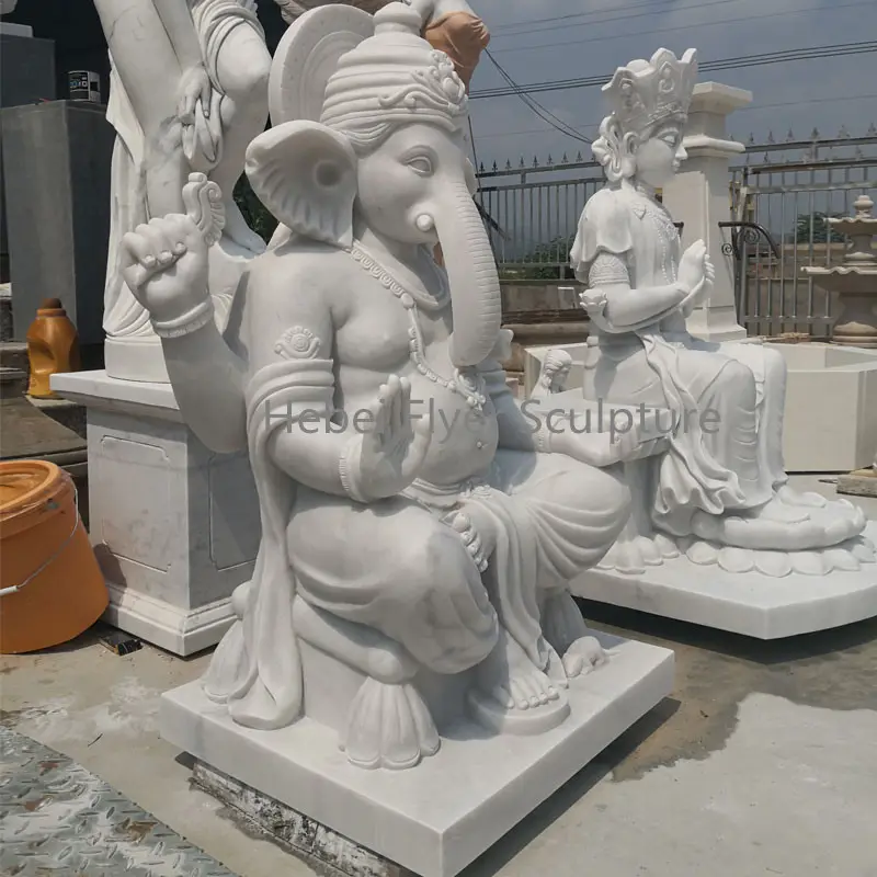 घर की सजावट के लिए अनुकूलित बड़े आकार की धार्मिक गणेश संगमरमर की मूर्ति, भारत के भगवान की गणेश संगमरमर की मूर्ति
