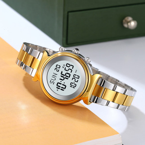 Skmei Digital Watch Gold Silver Stainless Steel Strap Women's Waterproof Electronic Watch 3Bar Luminous Multifunctional - Product Image 4