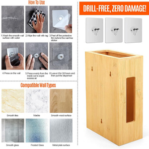 Bamboo Grocery Bag <b>Storage</b> <b>Box</b> Square Wall Mounted Punch Free Organizer for <b>Kitchen</b> Use - Product Image 2