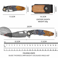 Couteau de chasse et de camping multifonctionnel en acier Damas HL, manche en bois et résine, adapté à la survie en milieu sauvage