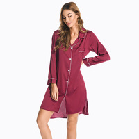 Offre Spéciale boutonné vêtements de nuit été à manches longues vêtements de nuit doux 100% soie nuisettes pour femmes Sexy nuisette Design chemise robe