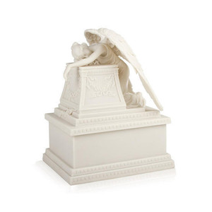 Urna Funeraria in Marmo Bianco con Angelo del Lutto, Scultura Statua per Cremazione e Giardino - Product Image 4