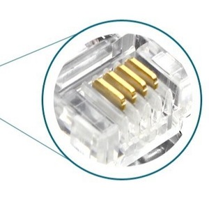 Connecteur RJ11 Crystal 6P4C 4 broches plaqué or à sertir mâle en plastique transparent en vrac 100 pièces - Product Image 3