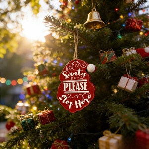 Adornos Decorativos Navideños de Madera con Diseño de <span class=keywords><strong>Santa</strong></span> Claus 'Por Favor, Deténgase Aquí' (Estilos Rojo/Blanco) - Product Image 5