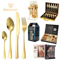 Ensemble de couverts brillants en acier inoxydable OEM, miroir, durable, doré, fourchettes et couteaux pour hôtel, restaurant, logo personnalisé