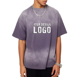 T-shirt pour homme en coton délavé à dégradé de couleurs, logo personnalisé, coupe ample, décontracté, épaules tombantes, surdimensionné - Product Image 2