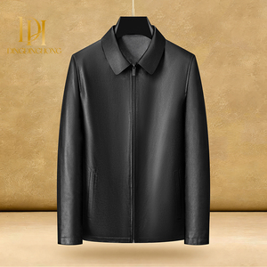 Manteau d'hiver en cuir véritable pour <span class=keywords><strong>homme</strong></span>, grande taille, avec revers, doublure en duvet, en cuir de vachette pleine fleur, coupe-vent et chaud - Product Image 2