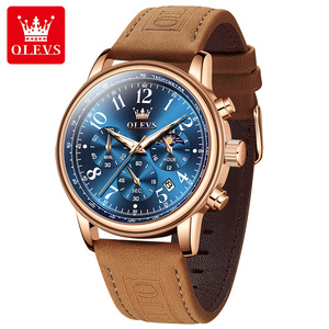 Para OLEVS 2912 Reloj de cuarzo deportivo de lujo para hombres Cronógrafo multifuncional resistente al agua Correa de cuero genuino luminosa Ronda Poi - Product Image 4