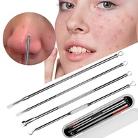Kit de 4 outils anti-comédons et anti-acné en acier inoxydable argenté – Aiguilles pour l'élimination des boutons