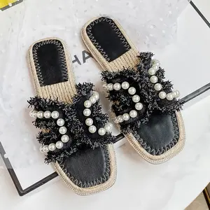 Pearl Casual Designer morbido e lucido moda strass catene sandali Comfort leggero <span class=keywords><strong>H</strong></span> pantofole piatte da spiaggia - Product Image 1