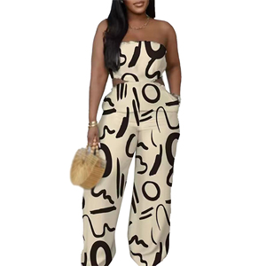 Combinaison élégante sans manches à imprimé ajouré et jambes larges pour femme – Tendance - Product Image 2