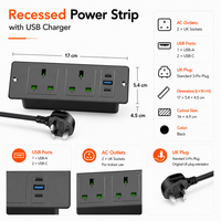 Stop Kontak Ekstensi UK Fast Charge dengan Kotak Koneksi USB Tersembunyi, Terpasang Rata di Meja Kantor/Kabinet