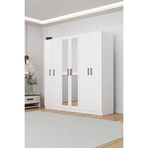 Moderno Armario de Madera con Espejo Blanco de 6 Puertas, 4 Cajones y 13 Estantes, Mueble de Dormitorio Convertible y Plegable - Product Image 6