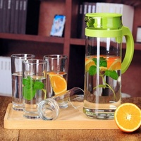 Ensemble de carafes en verre pour l'été, service à thé en verre simple, carafe à eau froide 1,2 L, 5 tasses de 250 ml, ensemble de 5 pièces