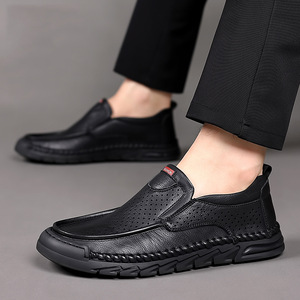 รองเท้าหนังผู้ชายแบบสวม ระบายอากาศได้ดี ดีไซน์โปร่ง สำหรับขับรถ รองเท้าผู้ใหญ่ สีดำและสีเหลือง - Product Image 2