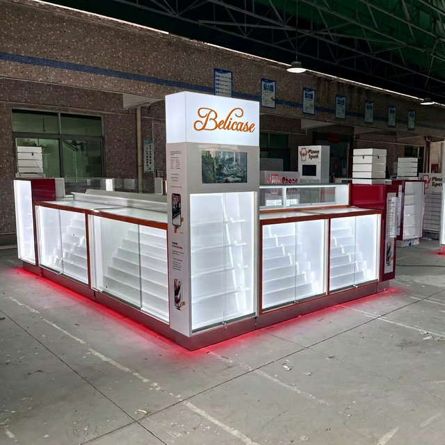 Shopping Center Mobile Phone Accessories Display Kiosk Design Glass Phone Cases Display Cabinet Cell Phone Repair Kiosk