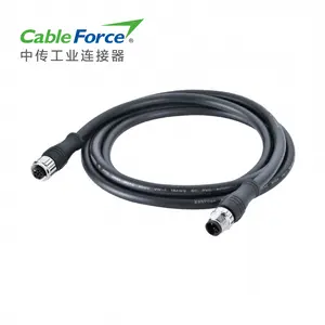 CableForce M12 5Pin L קוד נשי ישר כדי זכר ימני זוויתי מחבר מסוכך יצוק PVC 5x16AWG 0.5m כבל