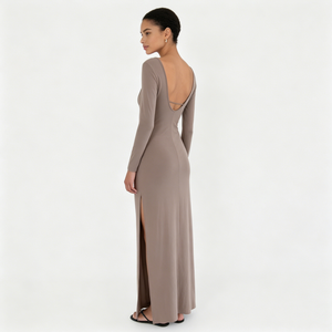 Vestido largo <span class=keywords><strong>de</strong></span> noche sexy para mujer, <span class=keywords><strong>de</strong></span> manga larga, cuello cuadrado, con aberturas, ajustado, <span class=keywords><strong>de</strong></span> color liso, para <span class=keywords><strong>fiesta</strong></span>, venta al por mayor - Product Image 3