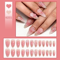 K055 Faux Ongles à Presser en ABS Premium, Style French Cat Eye Dégradé, Effet Blush Cristal, Style Doux et Sexy, Esthétique Faite Main, Vente en Gros, En Stock