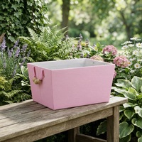 Panier de rangement en tissu polyester écologique de luxe non pliable 38x30x20cm avec poignées en perles de bois, multifonction, rose, organiseur de jouets