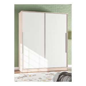 Armadio scorrevole moderno AekaOnline Sonoma bianco con cassetti convertibili, autoportante, grande capacità, per camera da letto, prodotto in Turchia - Product Image 3