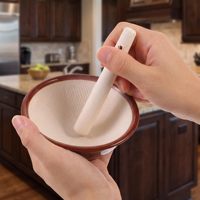 Bol à moudre traditionnel en céramique et en bois, lavable, avec bâtonnet en bois, pour l'ail et les épices, élégant, pour la cuisine
