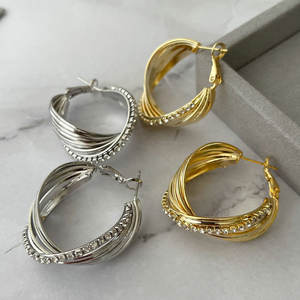 Zomer 2025 Nieuwe Stijl Sprankelende Pave Zirkoon Oorbellen S-Vormige Hoepel Oorbellen Messing Letter Oorbellen - Product Image 4