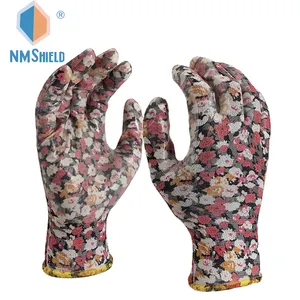 NMSHIELD colorful pattern polyester dip nitrile working gloves garden CE EN388 3121X