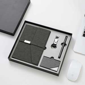 <b>Personalized</b> Promotional Business Faux Leather Diary Notebook Agenda Planner <b>Keychain</b> Name Card Holder Gift Black Box Gift Set - Product Image 3