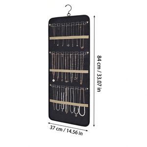 Foldable Hanging Jewelry Organizer Double Sided Storage Roll Bags with Metal <b>Hook</b> Flexible Fabric for Living Room - Product Image 3