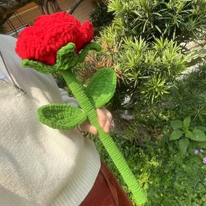 Handmade Crocheted Rose Giant Flower <b>Red</b> <b>Silk</b> Outdoor Props Home Decor Valentine's Day Gift - Product Image 2