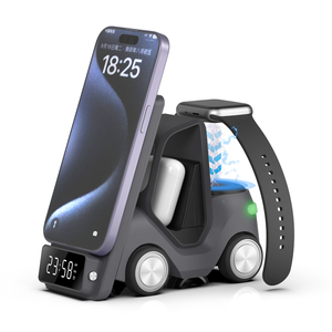 Cargador Inalámbrico Multifunción 5 en 1 con Forma de Auto, Reloj Inteligente, Auriculares <span class=keywords><strong>Magnéticos</strong></span> <span class=keywords><strong>para</strong></span> Teléfono Celular, Reloj Digital con Alarma - Product Image 1