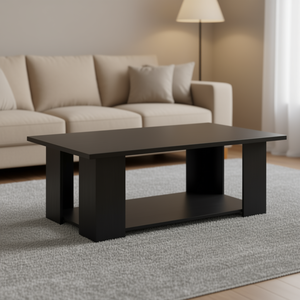 Tavolino da Caffè Moderno in Legno, 41 Pollici, 2 Ripiani, Nero, con Vano Portaoggetti, Arredamento per Soggiorno - Product Image 2