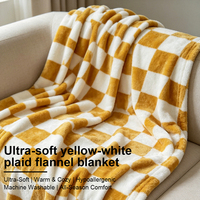 Couverture en flanelle à carreaux jaunes et blancs, couverture en plaid luxueuse et douce, couverture en polaire respirante pour toutes les saisons, pour la maison et le bureau