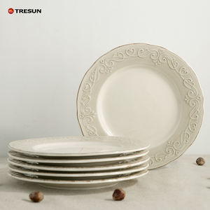 Assiette de service en grès beige de luxe, prix usine, pour cuisine, hôtel, restaurant, traiteur, avec motif en relief - Product Image 2