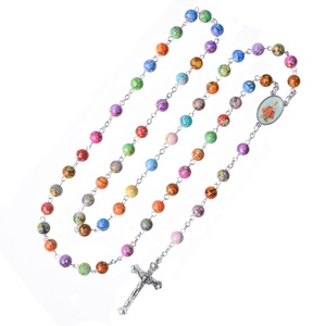 Cuentas acrílicas coloridas y Cruz de aleación collar de Rosario Católico religioso bebé Jesús de moda para niños y niñas - Product Image 1