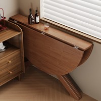 Table à manger ronde pliable en bois massif de style mid-century, design demi-rond peu encombrant, rangement facile pour petit appartement