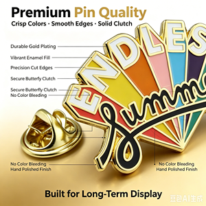 Épinglette personnalisée en émail, lettres colorées, plaqué or, thème estival, certifiée ISO, conception gratuite, faible MOQ, cadeau souvenir, OEM ODM - Product Image 3